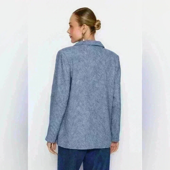 NWT Trendyol Blue Herringbone Tweed Blazer Sz 8 Item#20 - Picture 5 of 14